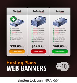 Perfect Web Banners Boxes Hosting Plans For Your Website Design: Banner, Order, Button, Box, List, Bullet