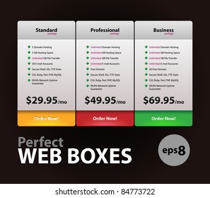 Perfect Web Boxes Hosting Plans For Your Website Design: Banner, Order, Button, Box, List, Bullet