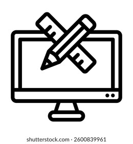 Perfect for web design or education projects. Featuring a computer monitor with two colorful pencils crossed, ideal for creatives.