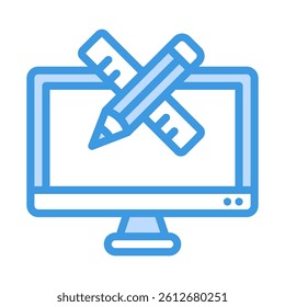 Perfect for web design or education projects. Featuring a computer monitor with two colorful pencils crossed, ideal for creatives.