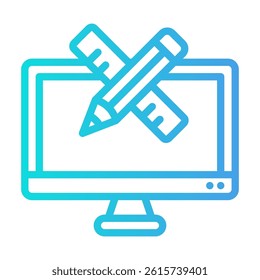 Perfect for web design or education projects. Featuring a computer monitor with two colorful pencils crossed, ideal for creatives.