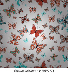 Perfect for web page backgrounds, wallpapers, textile, surface textures. Cute Vector illustration. Butterflies seamless pattern in black, orange and white colors.