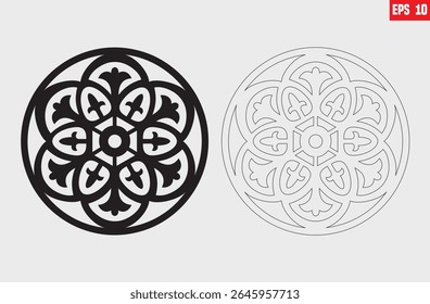 O perfeito casamento Favor Laser Cut Coasters para seus convidados, Vetor conjunto de mandalas. Tela de armários decorativos. Lotus Mandala Design de metal, escultura em madeira, vetor isolado no fundo branco.