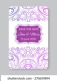 Perfect wedding template with doodles tribal theme. Ideal for Save The Date, baby shower, mothers day, valentines day, birthday cards, invitations. Vector illustration for pretty design.
