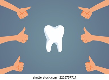 
Perfect White Tooth Receiving Appreciation Vector Cartoon Illustration. Concept image of a perfect routine oral consultation 

