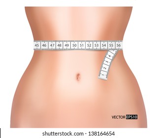 Perfect woman belly with measuring tape. Vector illustration, gradient mesh used.