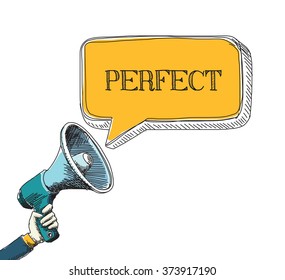 PERFECT  word in speech bubble with sketch drawing style