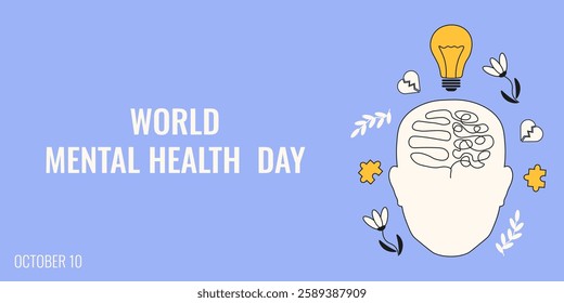  Perfect World Mental Health banner template design. Psychology care therapy theme. Flat style Mental Health concept. EPS 10
