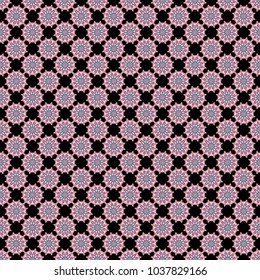 Perfect for wrapping paper, wallpaper, textile and surface design. Trendy boho tile. Creative Ethnic Mandala seamless pattern. Unique beige, black and pink geometric vector swatch.