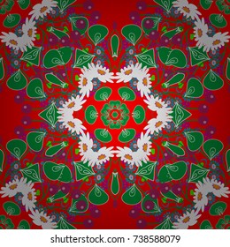 Perfect for wrapping paper, wallpaper, textile and surface design. Creative Ethnic Mandala seamless pattern. Unique green, white and red geometric vector swatch. Trendy boho tile.