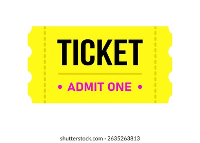 Perfect Yellow ticket in retro game style. Bonus or discount ticket on whithe backgound. Present coupon. Cinema, theater, concert, game, party. Editable template