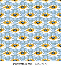 Perfect for your project, wedding, greeting card, packaging, wallpaper, pattern, texture, cover, Birthday. Lovely seamless pattern with abstract vector flowers in gray, orange and blue colors.