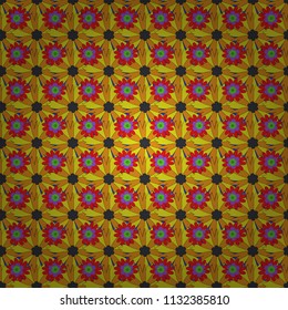 Perfect for your project, wedding, greeting card, packaging, wallpaper, pattern, texture, cover, Birthday. Lovely seamless pattern with abstract vector flowers in orange, neutral and yellow colors.