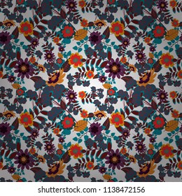Perfect for your project, wedding, greeting card, packaging, wallpaper, pattern, texture, cover, Birthday. Lovely seamless pattern with abstract vector flowers in red, white and blue colors.