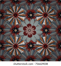 Perfect for your project, wedding, greeting card, packaging, wallpaper, pattern, texture, cover, Birthday. Lovely seamless pattern with abstract vector flowers in neutral, red and gray colors.