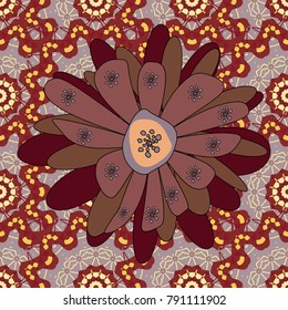 Perfect for your project, wedding, greeting card, packaging, wallpaper, pattern, texture, cover, Birthday. Lovely seamless pattern with abstract vector flowers in pink, red and brown colors.