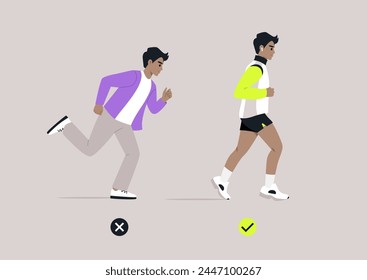 Perfecting the Run, Correct Jogging Technique Demonstration, A side-by-side comparison of proper and improper running movements