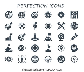 perfection icon set. 30 filled perfection icons.  Simple modern icons about  - Target, Goal, Darts, Dart board, Dart, Dartboard