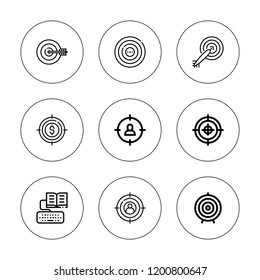 Perfection icon set. collection of 9 outline perfection icons with dart board, darts, goal, homework icons. editable icons.
