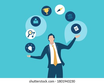 Perfection. Juggling with business icons. Business vector illustration