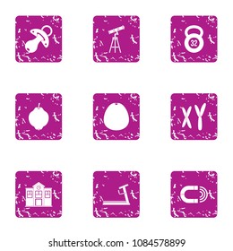 Perfection of the nation icons set. Grunge set of 9 perfection of the nation vector icons for web isolated on white background