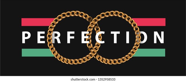 perfection slogan in golden chain lace circle illustration