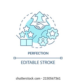 Perfection turquoise concept icon. Continuous production. Lean manufacturing abstract idea thin line illustration. Isolated outline drawing. Editable stroke. Arial, Myriad Pro-Bold fonts used