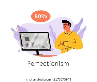 Perfectionism or OCD obsessive-compulsive disorder problem banner with male perfectionist character, flat vector illustration isolated on white background.
