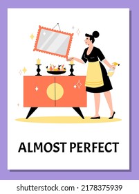 Perfectionism Or OCD Syndrome Banner With Person Having A Tendency Towards Excessive Orderliness, Perfectionism Or Paranoia To Details, Flat Vector Illustration.