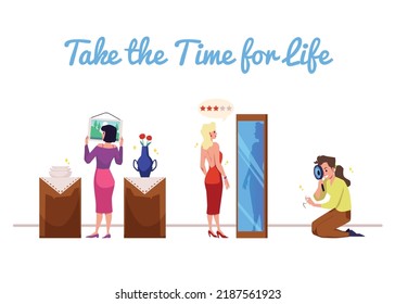 Perfectionism problem, a kind of obsessive compulsive disorder, flat vector illustration. Banner with perfectionists suffering from deconstructive conduct disorder.