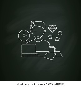 Perfectionist procrastinator chalk icon. Set large, unattainable goals. Tired to solve tasks.Procrastination concept. Isolated vector illustration on chalkboard