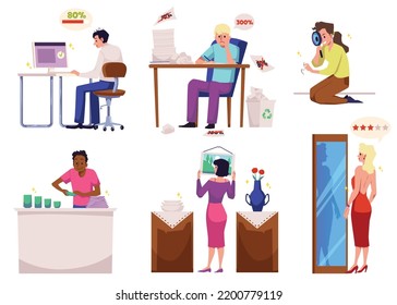 Perfectionists characters of people paying too much attention to details, flat vector illustration isolated on white background. People pedants or perfectionists.