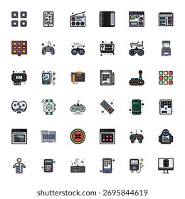 Perfectly balanced 36 Line Filled Pixel Optimized vector icons for Buttons, sized at Retina Ready for harmonious integration in digital design projects.
