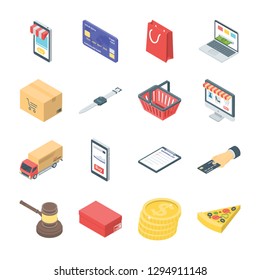 Perfectly designed online shopping icons is representing with a bundle of ecommerce and shopping elements in isometric vectors. Hold and use as per need. 