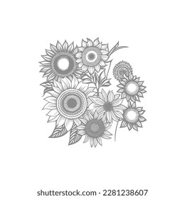 Perfectly Flower crafted for coloring book pages for adults. The intricate black and white lines will add a touch of elegance to your wedding invitations, branding, boutique logos, labels,