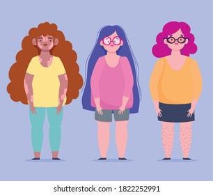 perfectamente imperfecto, cuerpo más tamaño y problema de la piel jóvenes ilustración vectorial