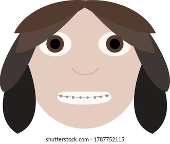 Perfectly imperfect girl avatar with dental braces with brown hair and eyes