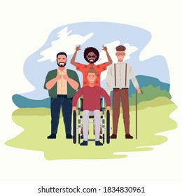 perfectly imperfect people group characters in the field scene vector illustration design