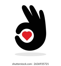 Perfectly ok hand symbol vector. OK hand sign icon.  Hand and heart shape abstract design. Love hand sign. silhouette, Vector illustration.