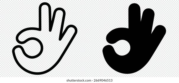 Vetor de símbolo de mão perfeitamente ok. Ícone de sinal de OK. Sinal de mão preto e branco, ilustração de arquivo e outline.Vetor.