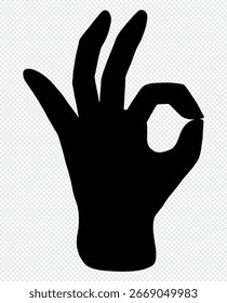 Vector de símbolo de mano perfectamente bien. Icono de signo de la mano OK. Mano signo blanco y negro, archivo y contorno.  Ilustración vectorial.