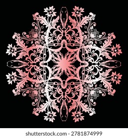 Perfectly symmetrical mandala artwork featuring precise geometric shapes. The black background ensures maximum visual impact and professional clarity. User-friendly EPS file compatible with all major design software.
