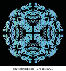 Perfectly symmetrical mandala artwork featuring precise geometric shapes. The black background ensures maximum visual impact and professional clarity. User-friendly EPS file compatible with all major design software.
