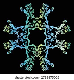 Perfectly symmetrical mandala artwork featuring precise geometric shapes. The black background ensures maximum visual impact and professional clarity. User-friendly EPS file compatible with all major design software.
