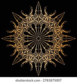 Perfectly symmetrical mandala artwork featuring precise geometric shapes. The black background ensures maximum visual impact and professional clarity. User-friendly EPS file compatible with all major design software.
