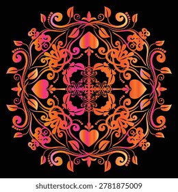 Perfectly symmetrical mandala artwork featuring precise geometric shapes. The black background ensures maximum visual impact and professional clarity. User-friendly EPS file compatible with all major design software.
