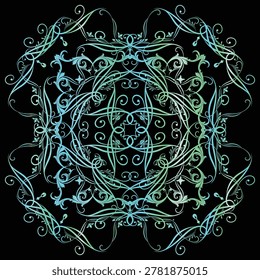 Perfectly symmetrical mandala artwork featuring precise geometric shapes. The black background ensures maximum visual impact and professional clarity. User-friendly EPS file compatible with all major design software.
