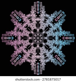 Perfectly symmetrical mandala artwork featuring precise geometric shapes. The black background ensures maximum visual impact and professional clarity. User-friendly EPS file compatible with all major design software.
