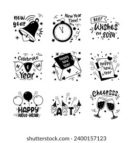 Perfectly well designed handcrafted happy new year 2024 stickers set, ready to use in websites and mobile apps