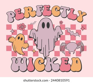 Camiseta retro perfectamente perversa, camisa retro de Halloween, temporada espeluznante, camiseta de calabaza fantasma, Halloween de moda, Halloween hippie, camiseta de los ghouls, archivo de corte para Cricut y silueta